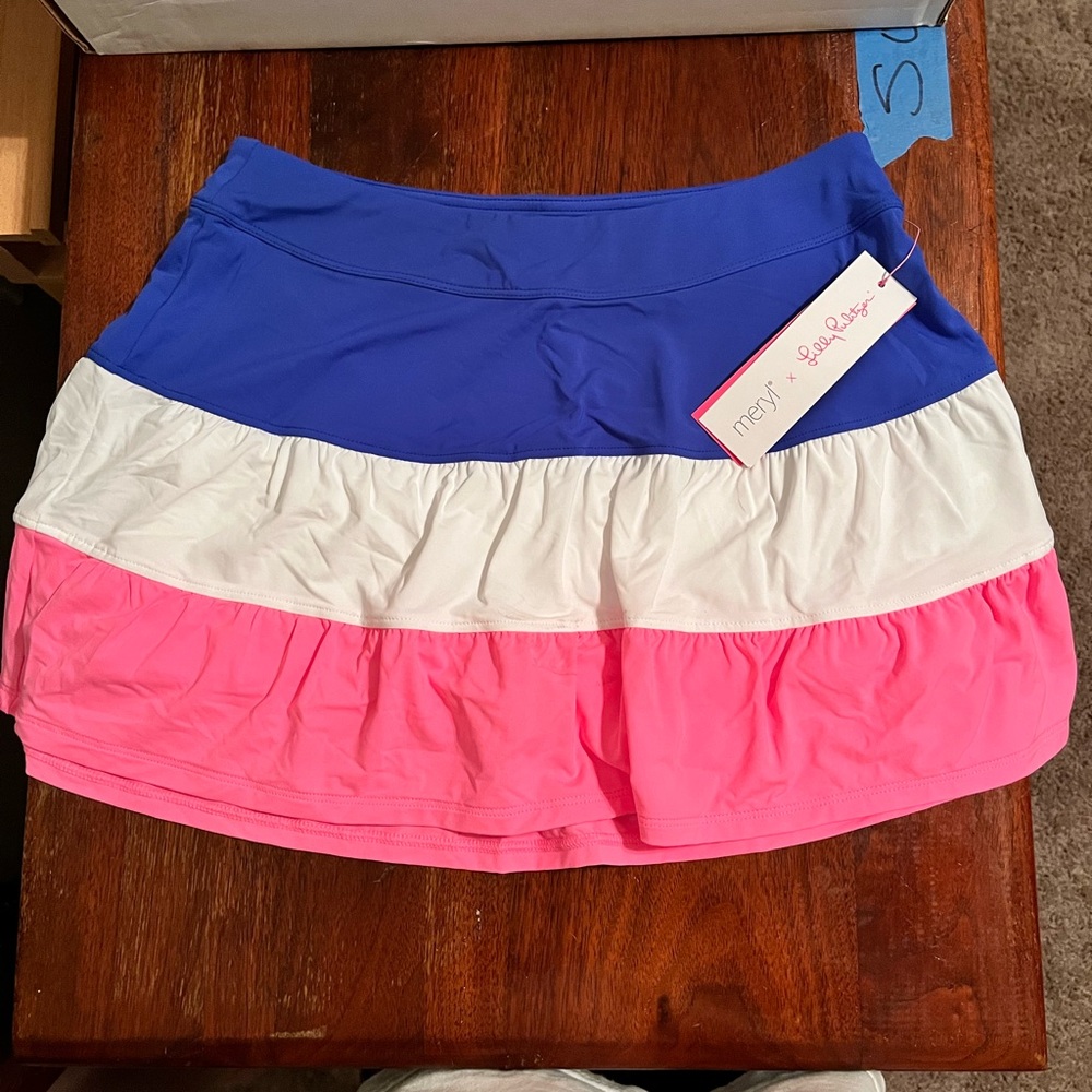 Lilly Pulitzer Colorblock Mini Skirt in Blue, White, and Pink
